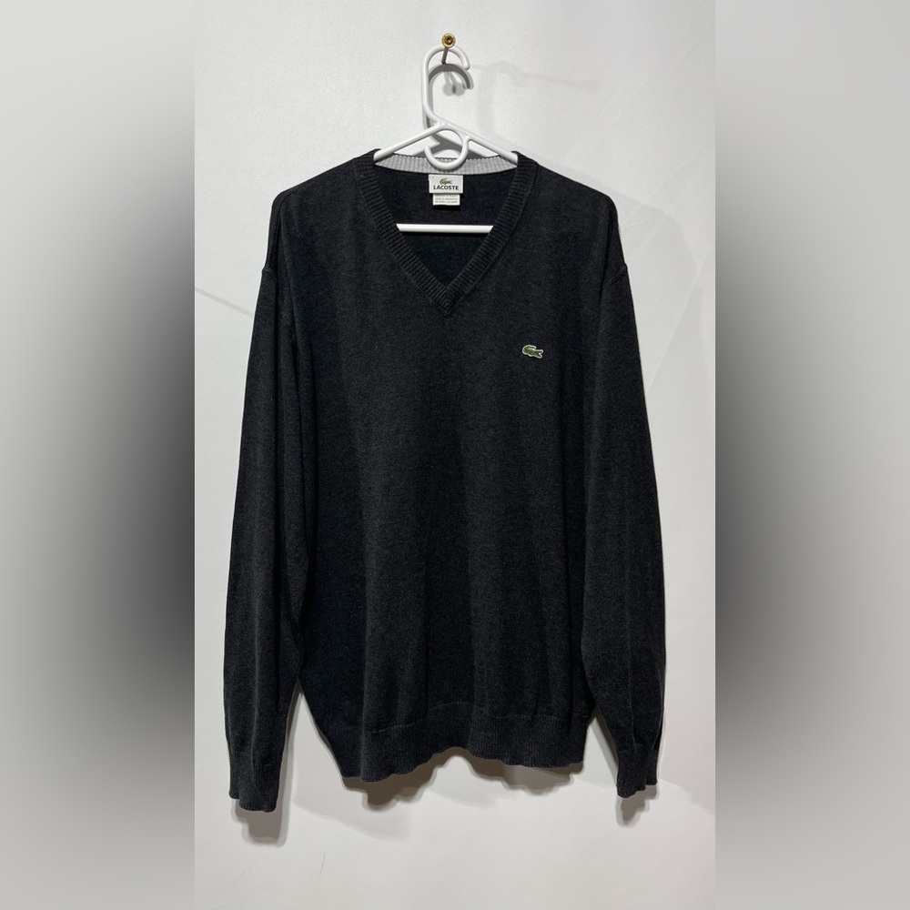 Lacoste Men's Charcoal V-Neck 100% Cotton Sweater Size 2XL